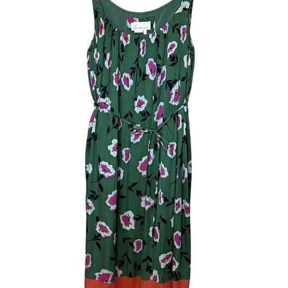 Anthropologie Women's Pleated Floral Dress Small Size Belted Green Colorful - Picture 3 of 13